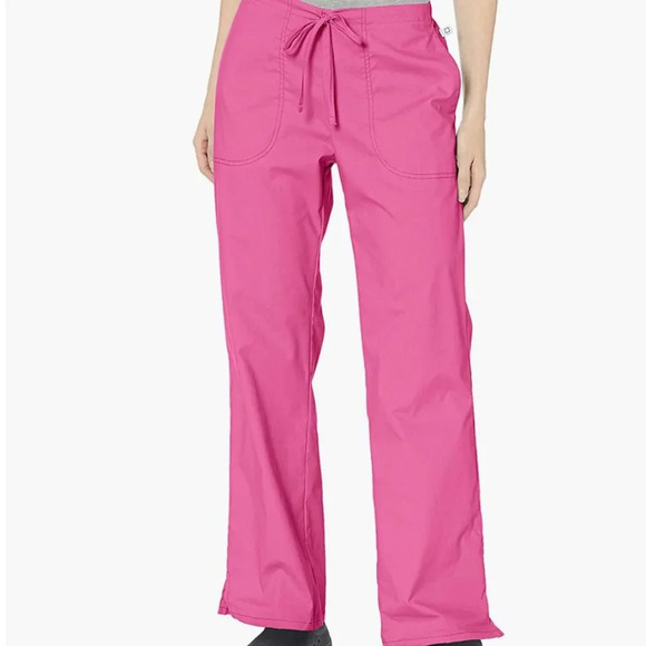 NWT Code Happy Women's Mid Rise Flare Drawstring scrub Pants, pink - Picture 1 of 2